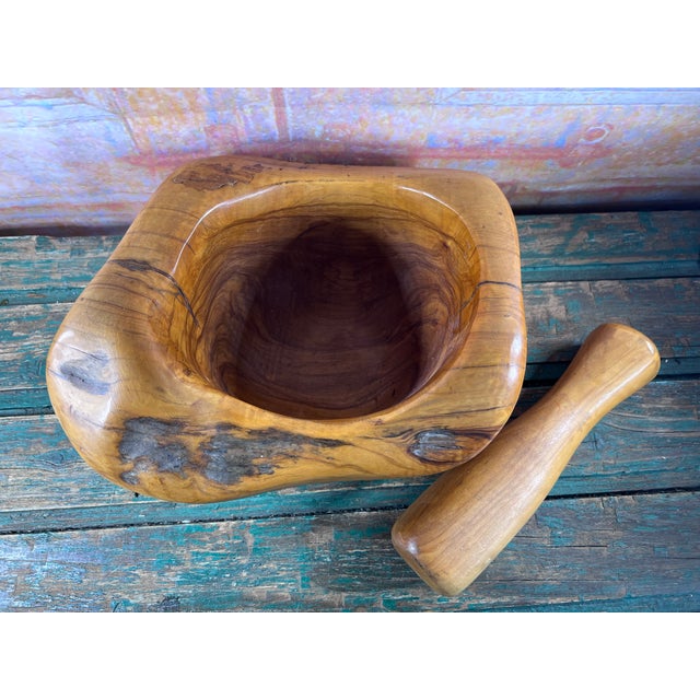Large Sculptural Olive Wood Mortar and Pestle by Jean-Paul Brin, Vallauris, France, 1990s, Set of 2 For Sale - Image 7 of 10