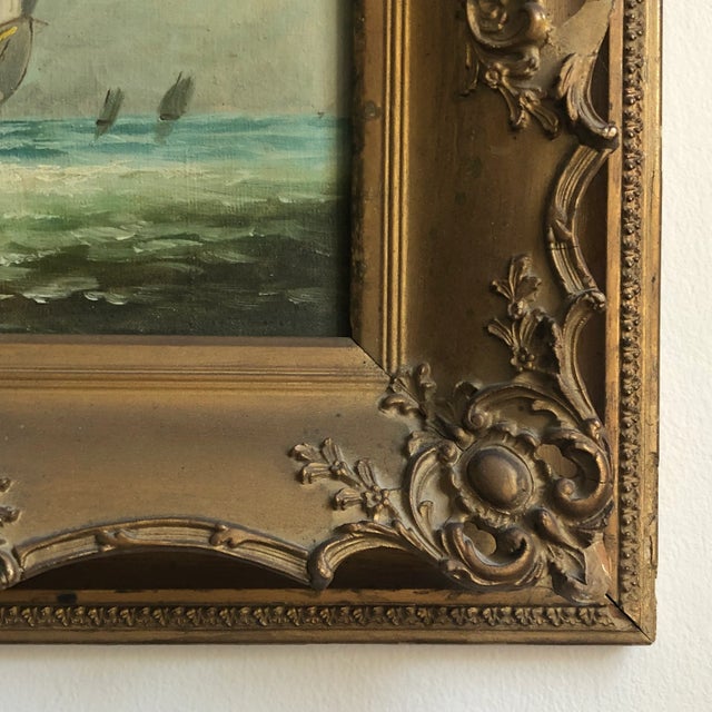 Sky Blue Late-19th Century British School Oil-On-Canvas Maritime Seascape, Framed For Sale - Image 8 of 12