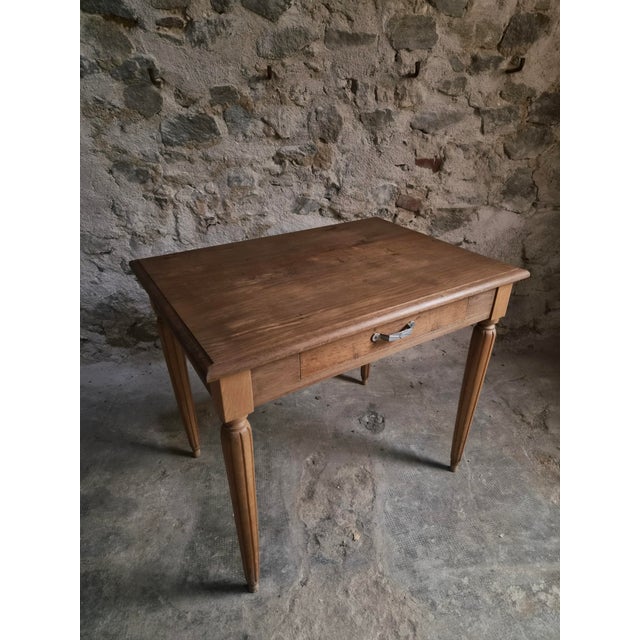 Vintage French Oak Desk and Bistro Chair in Beech, 1930, Set of 2 For Sale - Image 3 of 18