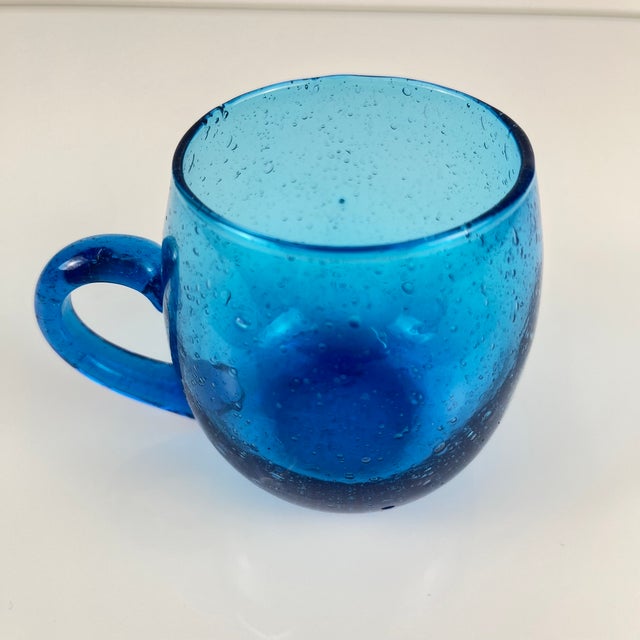 Cobalt Blue Bubbled Glass Punch Set in the style of Biot, 1970, Set of 10 For Sale - Image 13 of 14