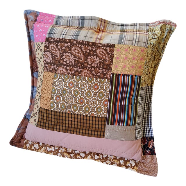 Boho Hand Quilted Pillow For Sale
