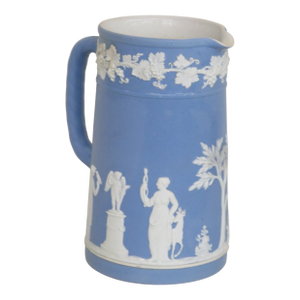 Wedgwood England Cameo Cherub Jasperware Blue Pitcher 4441b