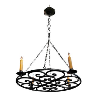 Antique Gothic Hand-Forged Wrought Iron Corona Four Light Chandelier For Sale