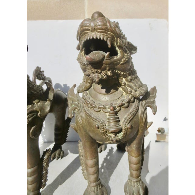 Metal Antique 18th-19th Century Nepali Bronze Temple Lions - A Pair of 2 For Sale - Image 7 of 16