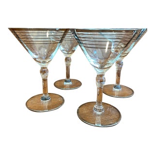 Set of 4 Art Deco Platinum Rimmed Martini Glasses, Early 20th Century For Sale