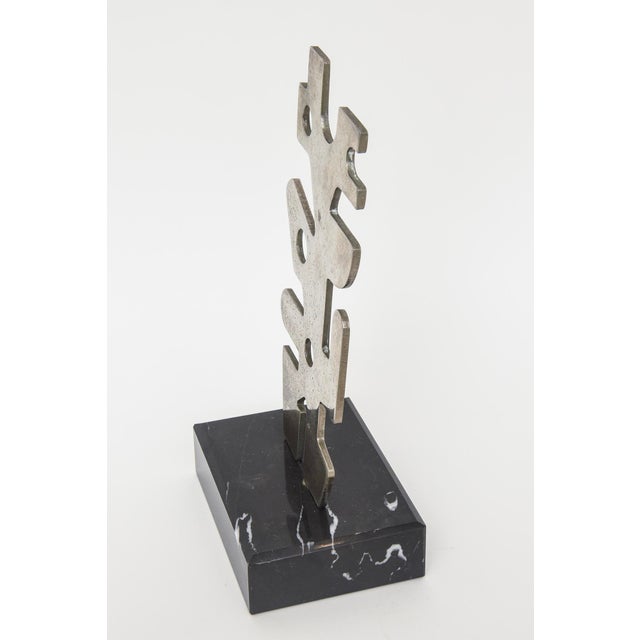 Metal Vintage Abstract Steel Cubist Sculpture on Black Veined Marble Base, 1990 For Sale - Image 7 of 12