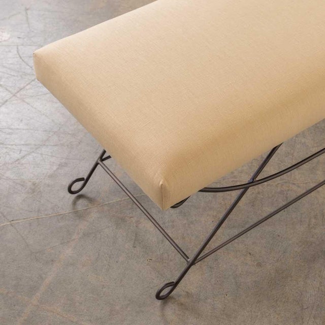 Panoplie Iron Loop Bench, Yellow Linen For Sale - Image 14 of 14