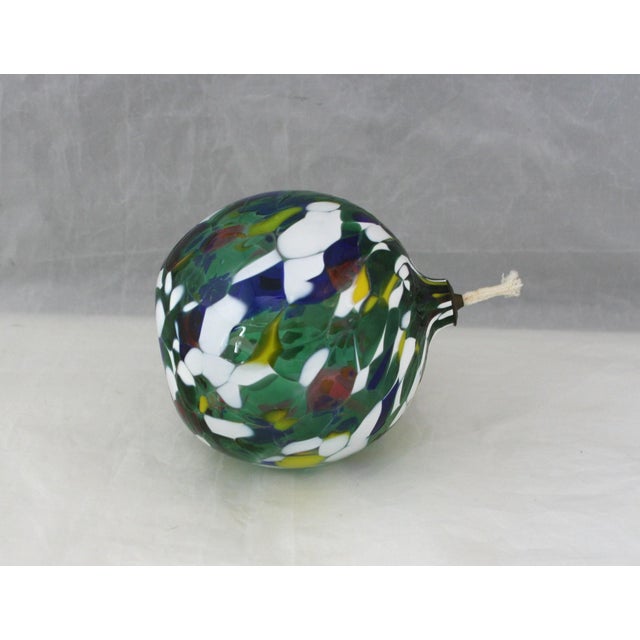 Green Unused Vintage Jozefina Krosno Confetti Swirl Hand Blown Glass Oil Lamp For Sale - Image 8 of 10