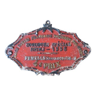 1958 Reims, France 4th Place Livestock Show Award Plaque For Sale