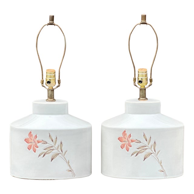 Vintage Mar-Kel Ceramic Floral Lily Table Lamps - a Pair For Sale