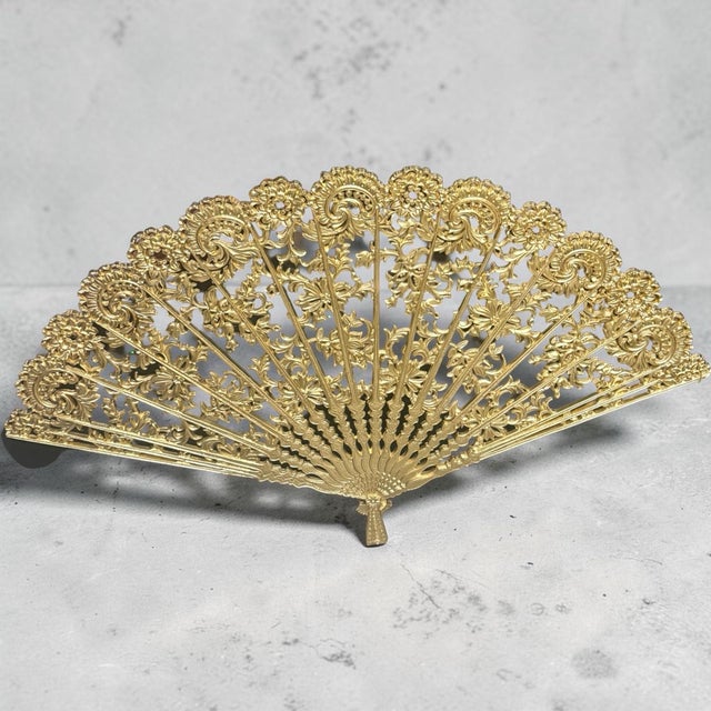 1970s Vintage Burwood Hollywood Regency Gold Fan Wall Sculpture, 43"w For Sale - Image 5 of 12