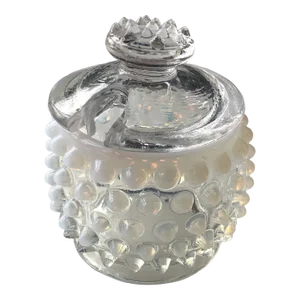 Midcentury Opalescent Hobnail Mustard Lidded Condiment Jar