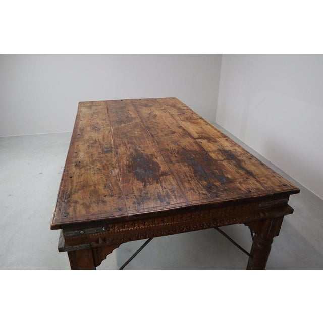Brown Indonesian Hand-Carved Teak Dining Table For Sale - Image 8 of 18