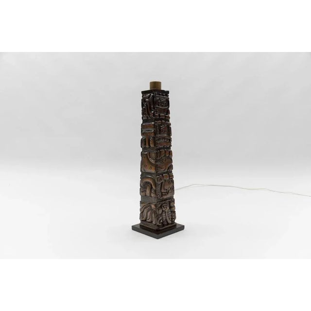 Wood Hand Carved Wooden Mayan Totem Table Lamp by Temde Honduras, 1960s For Sale - Image 7 of 11