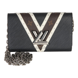 Black White V Monogram Canvas Twist Wallet on Chain