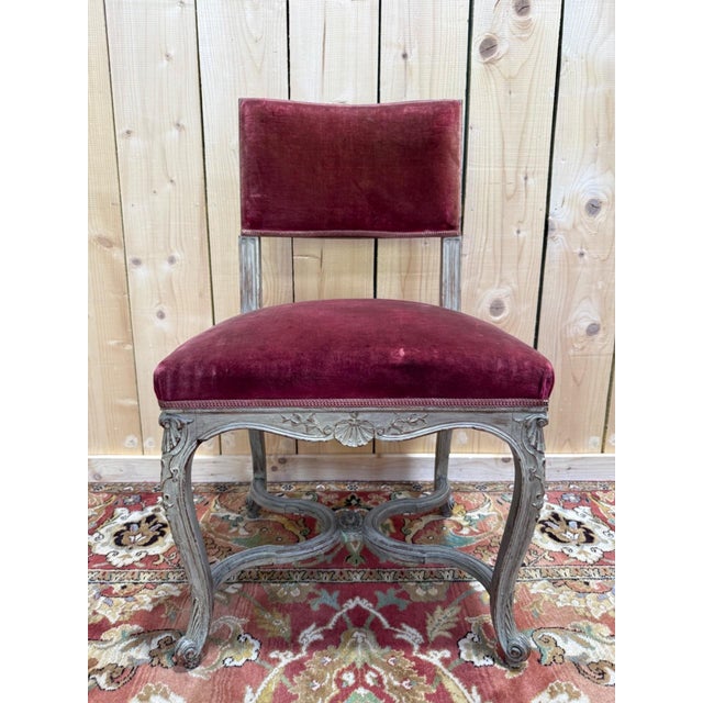 Venetian Louis XV Style Chairs Lacquered Wood with Painted Details and Burgundy Velvet Seats, Set of 8 For Sale - Image 6 of 10