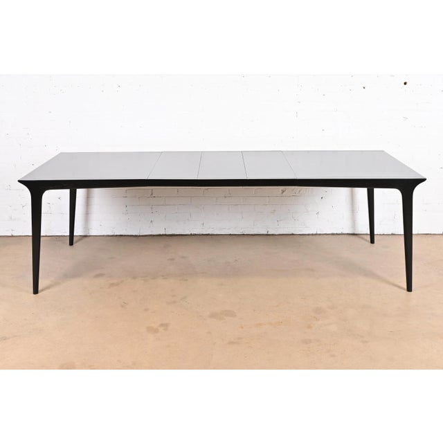 John Van Koert for Drexel Mid-Century Modern Black Lacquered Extension Dining Table, Newly Refinished For Sale - Image 13 of 13