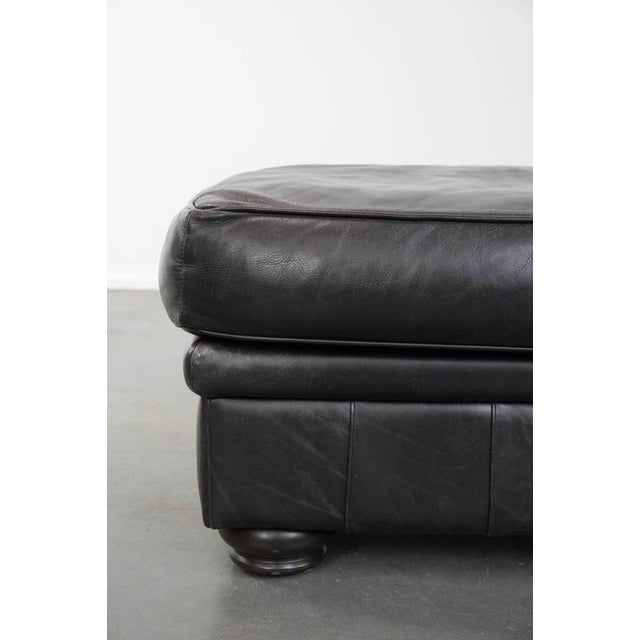 English Style Black Cowhide Ottoman For Sale - Image 7 of 11