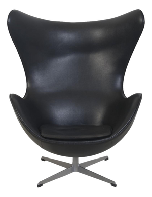 Vintage Egg Chair in Black Leather by Arne Jacobsen, 1963