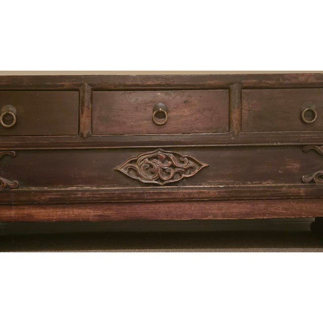 Wood Antique Chinese Low Boy 3 Drawer Cabinet For Sale - Image 7 of 8