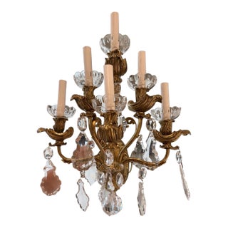 Pair of Preciosa-Lustry Czech Brass Six-Light Wall Sconces For Sale