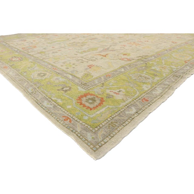 Colorful Oushak Turkish Rug with Modern Tropical Coastal Style 11'10 x 14'11. Displaying an exotic allure and tropical...