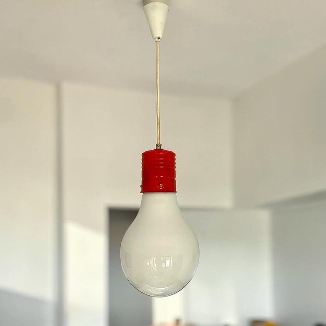 1970s Large Mid-Century Modern Edison Bulb Pendant Lamp in Opaline Glass, 1970s For Sale - Image 5 of 11