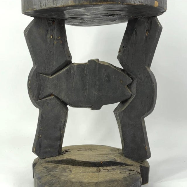 Wood Early 20th Century Tabwa Wood Stool with Fish Design Congo For Sale - Image 7 of 11