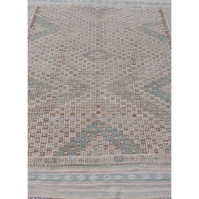 Textile Vintage Turkish Embroidered Flat-Weave Rug With Geometric Design For Sale - Image 7 of 13
