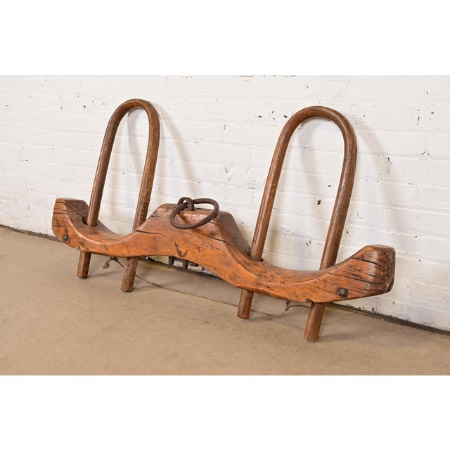 Antique Wooden Ox Yoke – Hand-Carved Farm Wall Sculpture For Sale - Image 4 of 14