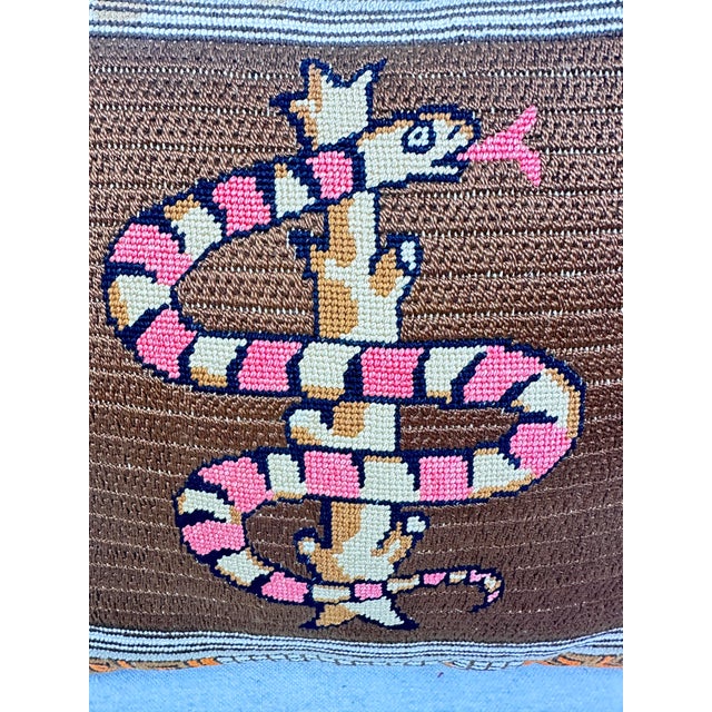 Jonathan Adler Vintage Handmade Folk Art Snake & Tree Branch Needlepoint Accent Pillow For Sale - Image 4 of 8
