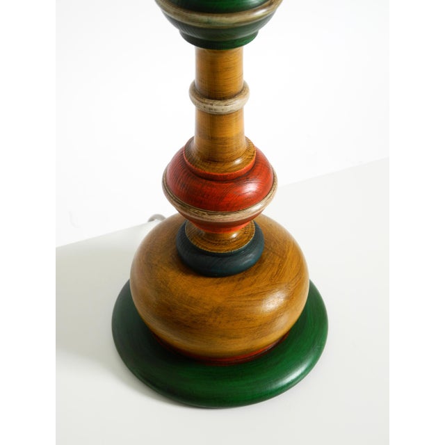 , Large 1980s Table Lamp Made of Colorful Stained Pine Wood For Sale - Image 11 of 18