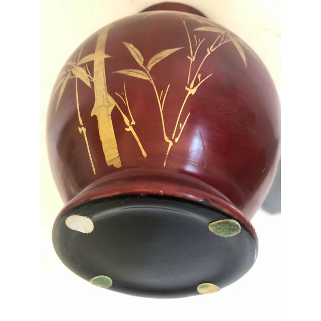 Vintage Hand-Painted Golden Color Bamboo Glass Vase For Sale - Image 11 of 12