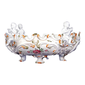 Large Capodimonte Porcelain Centerpiece Putti Cherub Figural Reticulated Centerpiece Bowl - Signed - Circa 1948
