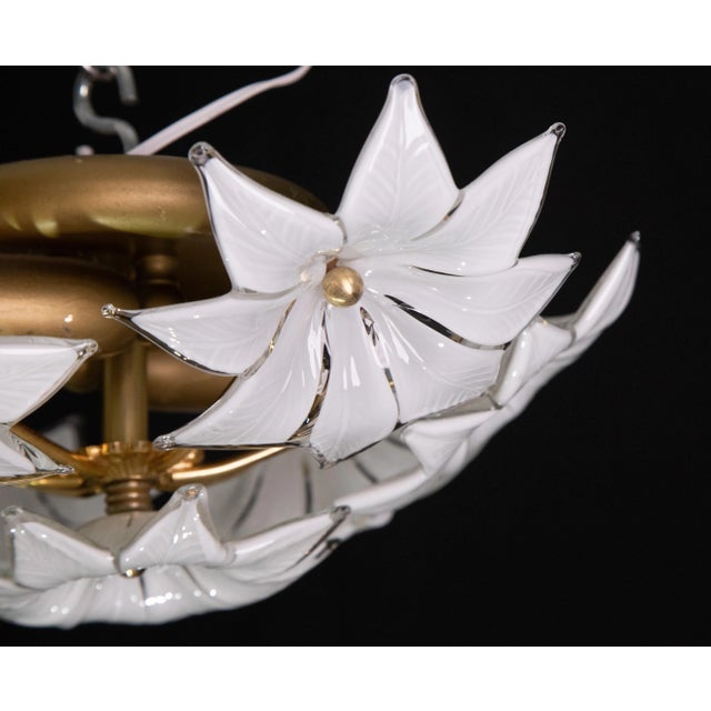 Set of 2 Vintage Murano Ceiling Light White Flowers, 1970s For Sale - Image 10 of 11