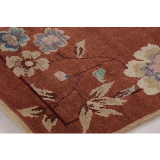 Art Deco Rug & Kilim’s Chinese Art Deco Inspired Rug, Rust With Florals and Figurals For Sale - Image 3 of 8