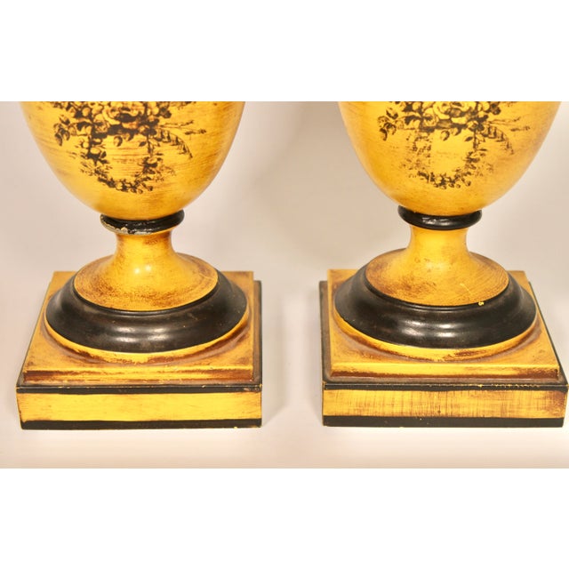 Mid Century Italian Yellow Tole Urns - a Pair For Sale In Tulsa - Image 6 of 13
