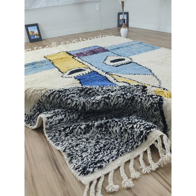 Cubist Abstract Multicolor Handwoven Wool Moroccan Rug For Sale In Boston - Image 6 of 12
