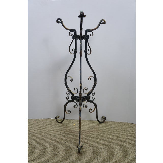 Metal Antique Victorian Art Nouveau Scrolled Wrought Iron Tripod Garden Plant Stand For Sale - Image 7 of 16