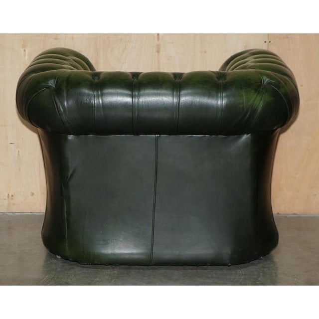 Vintage Bottle Green Tufted Leather Chesterfield Sofa and Armchair, 1970s, Set of 2 For Sale - Image 11 of 18