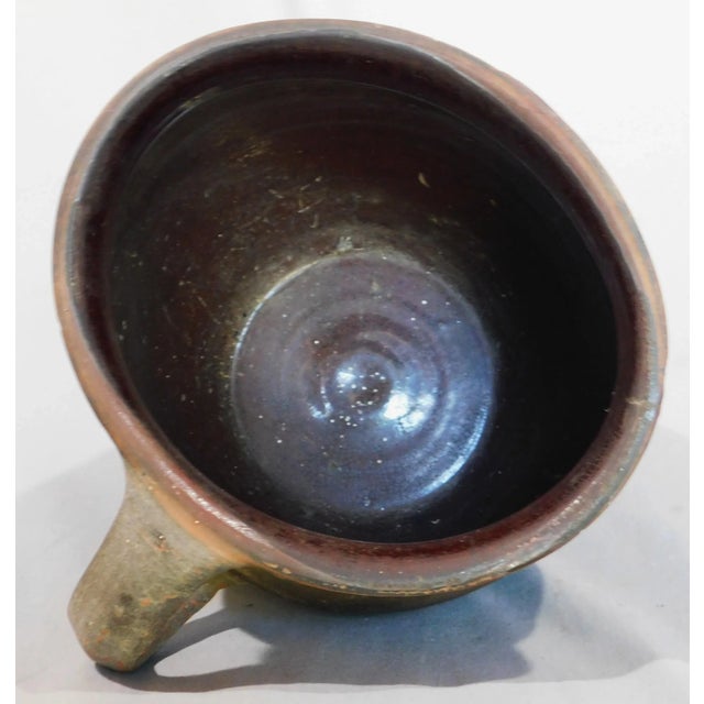 American Antique Redware Storage Crock Bean Pot Glazed 18th 19th C. Pennsylvania Oval Primitive Incised Strap Handle Cooking Storage For Sale - Image 3 of 8