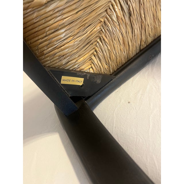 Mid 20th Century Country French Style Black Rush Seat Barstools- A Pair For Sale - Image 11 of 12