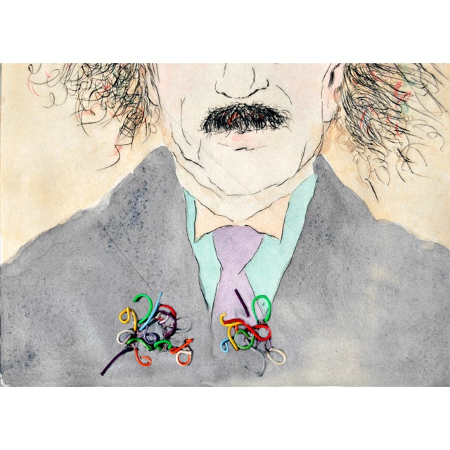 Lilya Vorobey Modern Watercolor Etching "Albert Einstein" 1989 For Sale - Image 4 of 6
