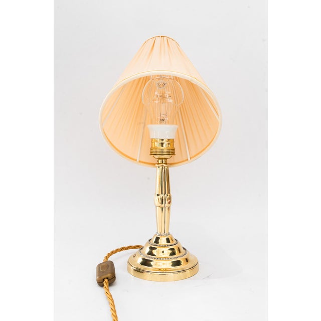 Gold Art Deco Brass Table Lamp with Fabric Shade, Vienna, Austria, 1920s For Sale - Image 8 of 17