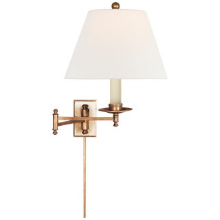 Chapman & Myers for Visual Comfort Signature Dorchester Swing Arm in Antique-Burnished Brass with Linen Shade For Sale