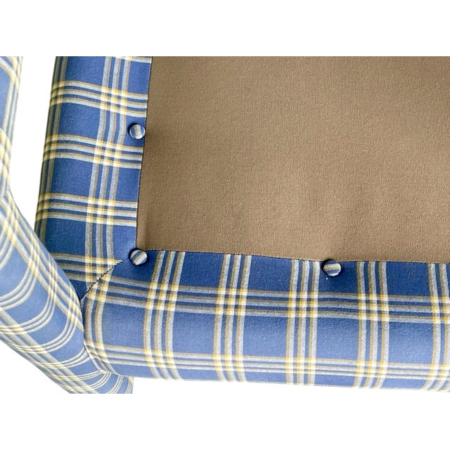 Vintage Parsons Lounge Chair With Custom Blue Plaid Upholstery | Milo Baughman Style For Sale - Image 9 of 12