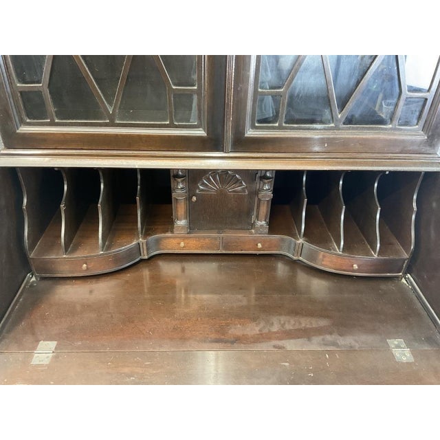 Antique Solid Mahogany Secretary Desk, Colonial MFG Co, Chippendale Revival Writing Cabinet (Circa 1920s-1930s) For Sale - Image 12 of 13