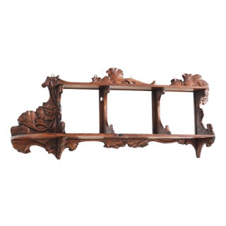 Antique Art Nouveau Ginko Wall Shelf in Walnut, France, 1900 For Sale