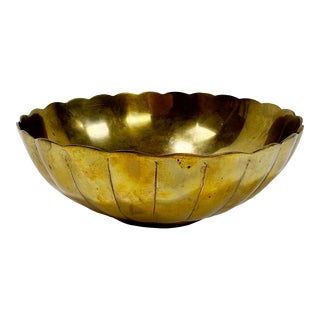 Vintage Scalloped Brass Catchall Bowl For Sale