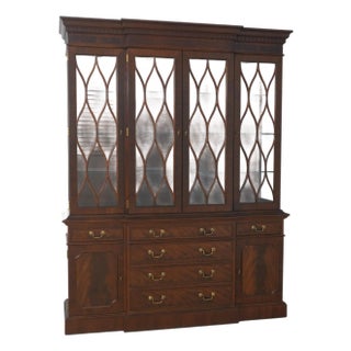 Baker Mahogany 2 Piece Breakfront China Display Cabinet For Sale